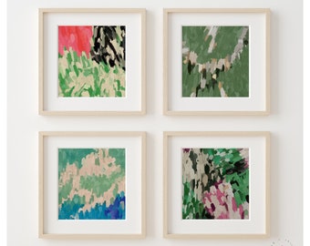Abstract Art Prints: Green, Pink, Blue Square Giclée Set of 4