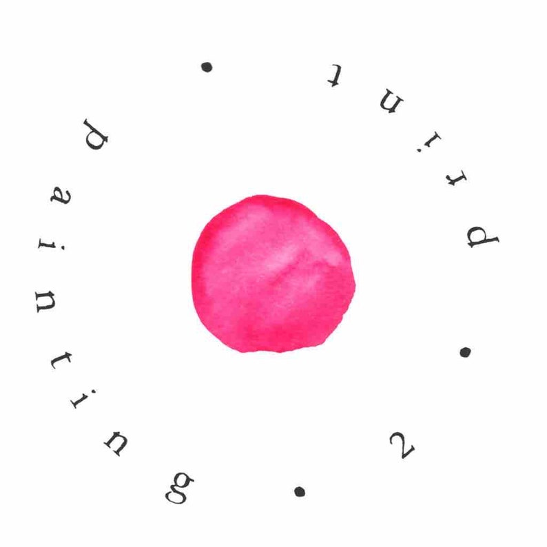 K&ouml;nnte beinhalten: Ein rosa Aquarellkreis mit den Worten "going around" in einem Kreis darum herum.