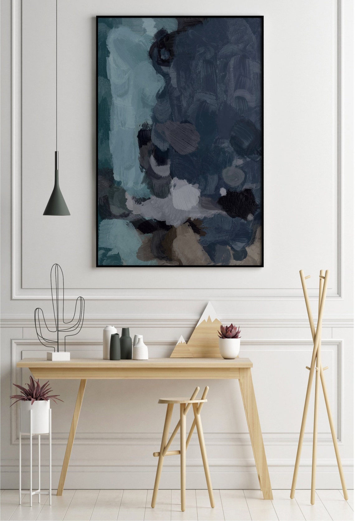 Navy Blue Teal Wall Art, Large Wall Art, Abstract Art, Abstract Painting, Large Abstract Indigo ...
