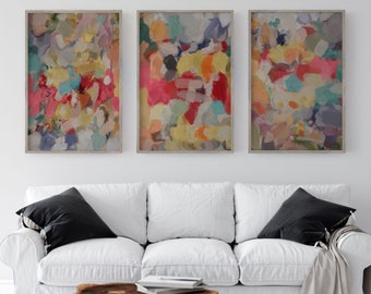 Oversized Abstract Art, Extra Large Wall Art, Colorful Bold Contemporary Set of 3 Wall Art Large Gallery Wall Art Original Artwork for Walls