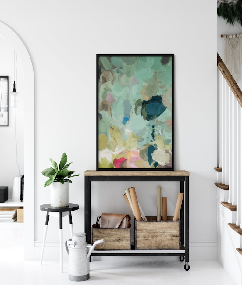 Mint Green Wall Art Green Abstract Painting Large Wall Art Etsy