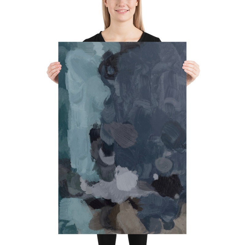 Navy Blue Teal Wall Art, Large Wall Art, Abstract Art, Abstract ...
