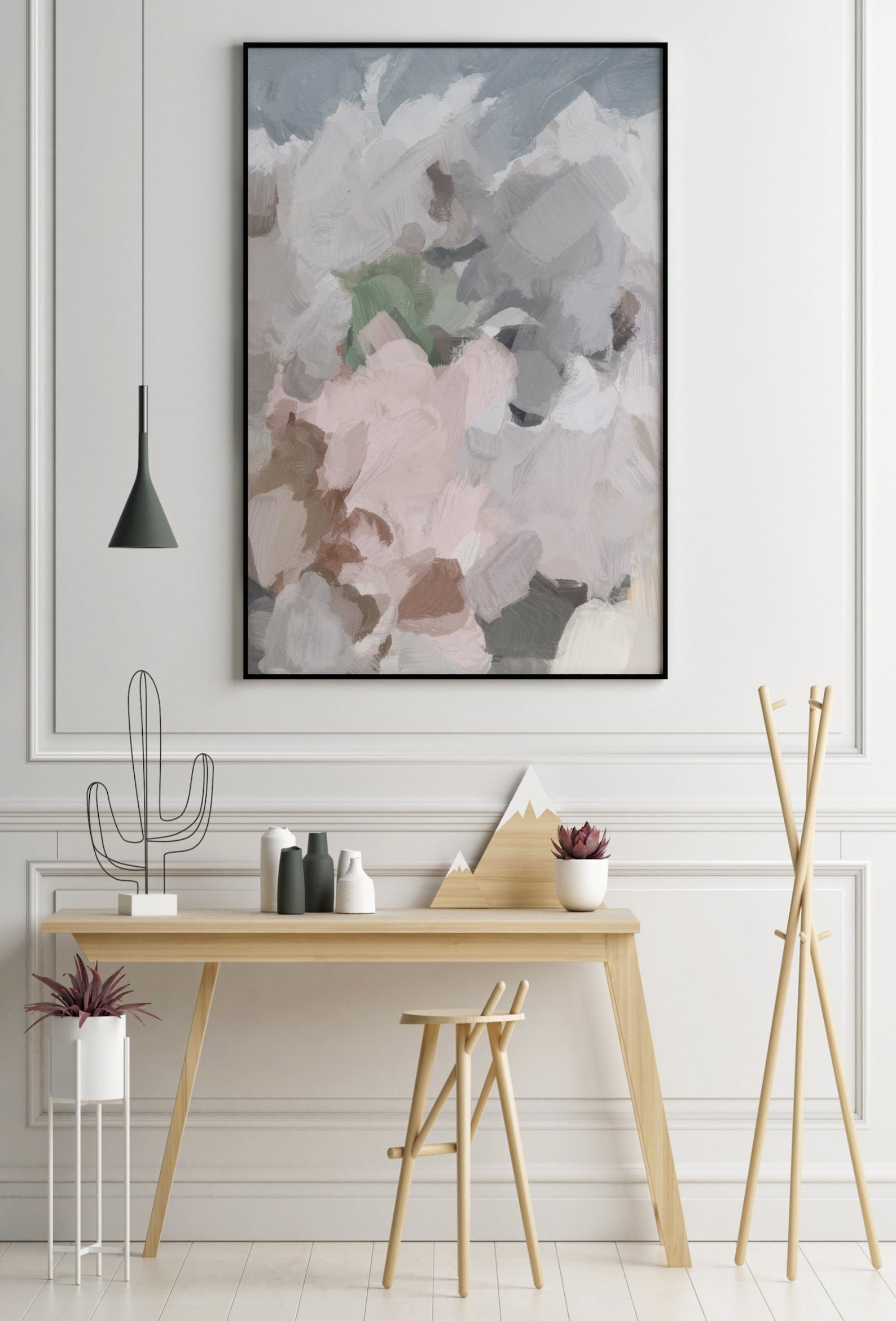 Pink Gray Abstract Art Large Wall Art Pink Grey Wall Art Etsy
