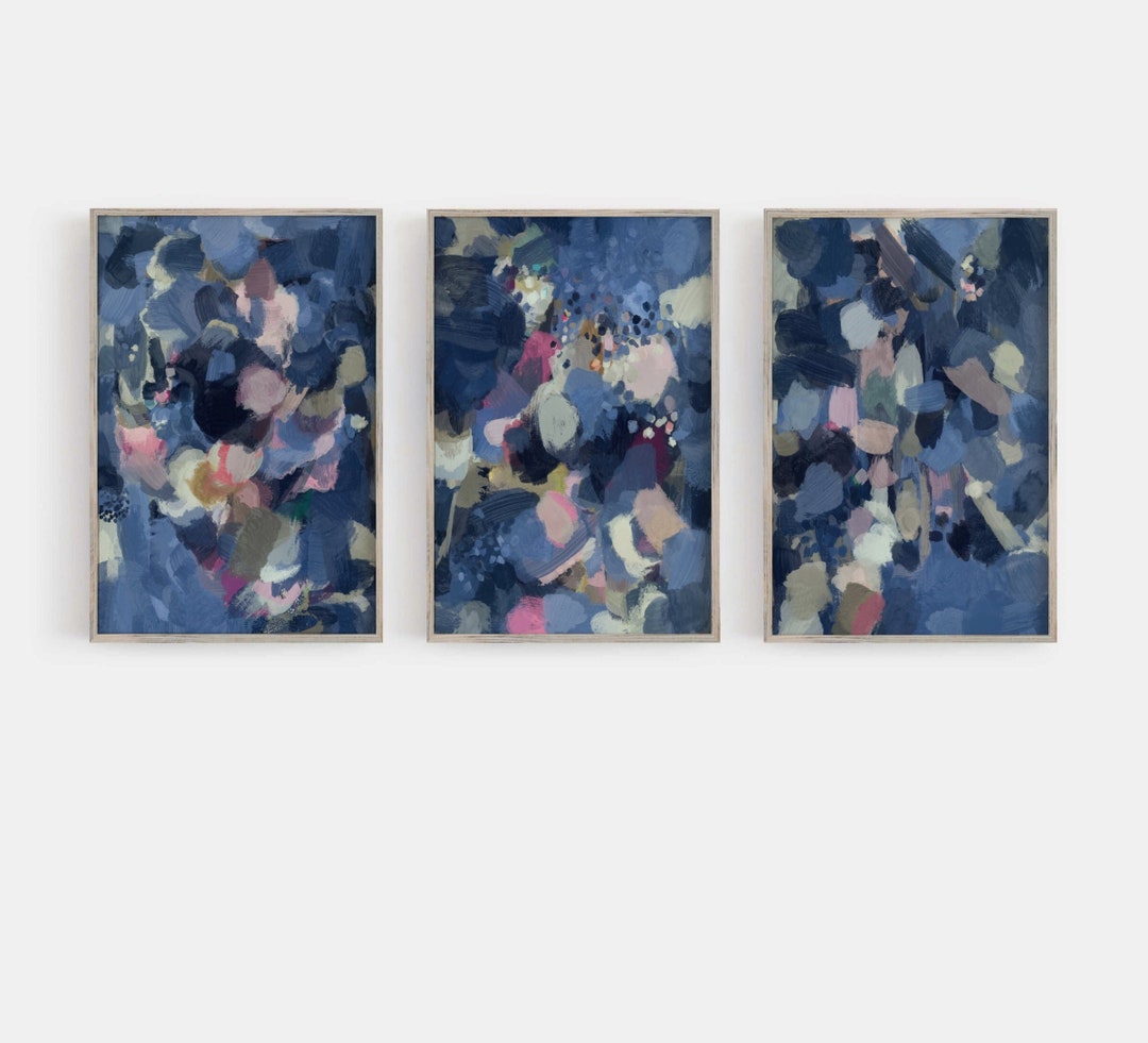 Navy Blue Abstract Art Prints: Set of 3 Contemporary Giclée Wall Art - Etsy