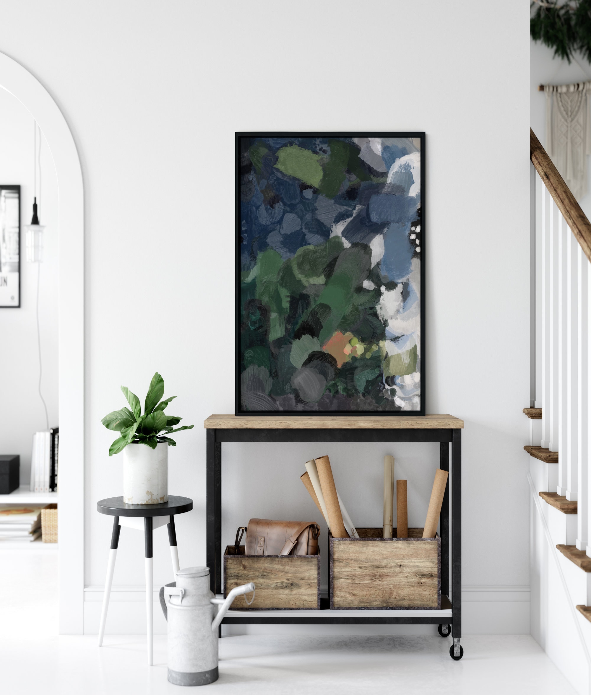 Navy Blue and Green Art Navy Blue Abstract Art Indigo Wall - Etsy