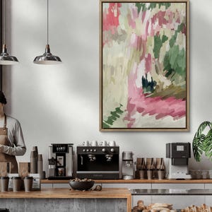 Green and Pink Abstract Art Print: Modern Giclée Painting