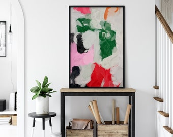 Pink Red Green Black Large Art, Modern Colorful Abstract Painting, Large Living Room Wall Art, Bright Color Abstract Art, Abstract Wall Art