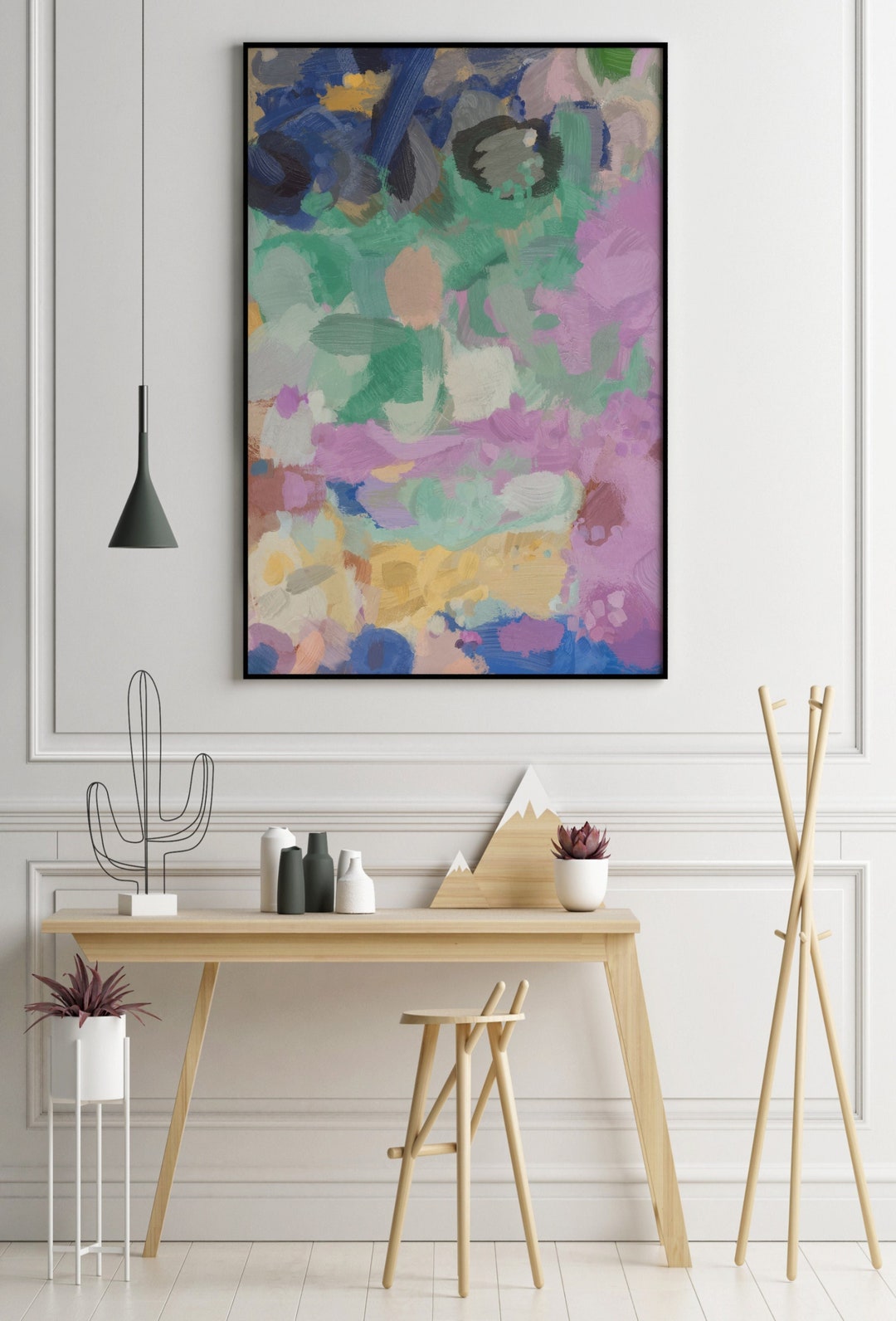 Abstract Art Print, Green and Pink Wall Art, Pink and Green Large Wall