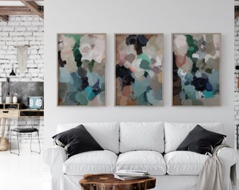 Set of 3 Wall Art, Gallery Wall Art, Teal Abstract, Large Wall Art, Abstract Art Set, Abstract Painting, Grey Blue Wall Art, Modern Wall Art