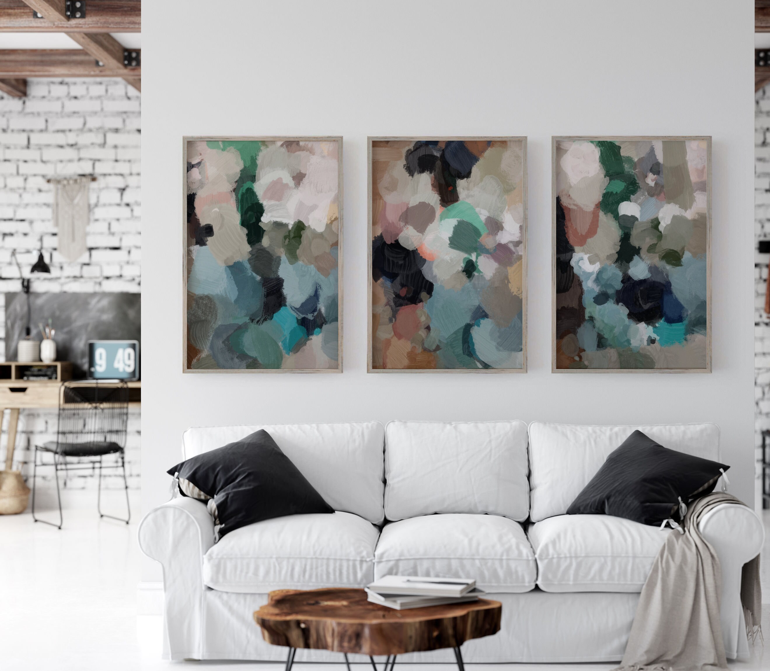 Extra Large Abstract Art, Set of 4 Wall Art, 72x48 Art, Teal Abstract