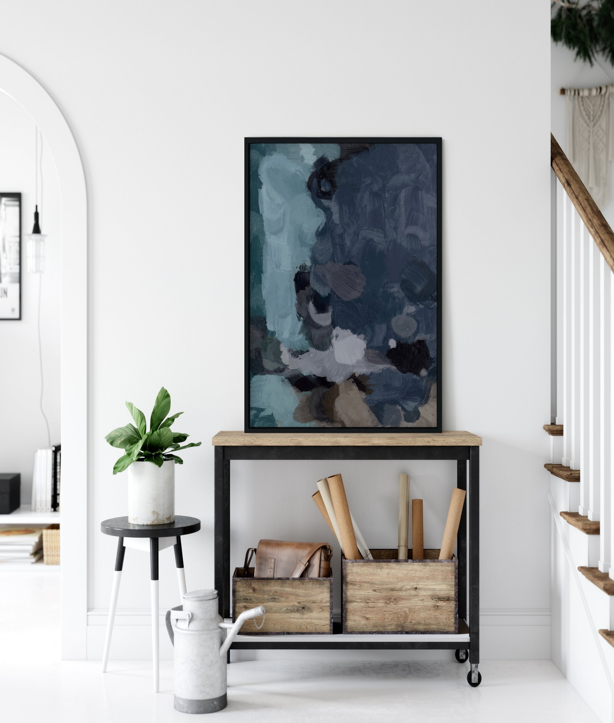 Navy Blue Teal Wall Art, Large Wall Art, Abstract Art, Abstract ...