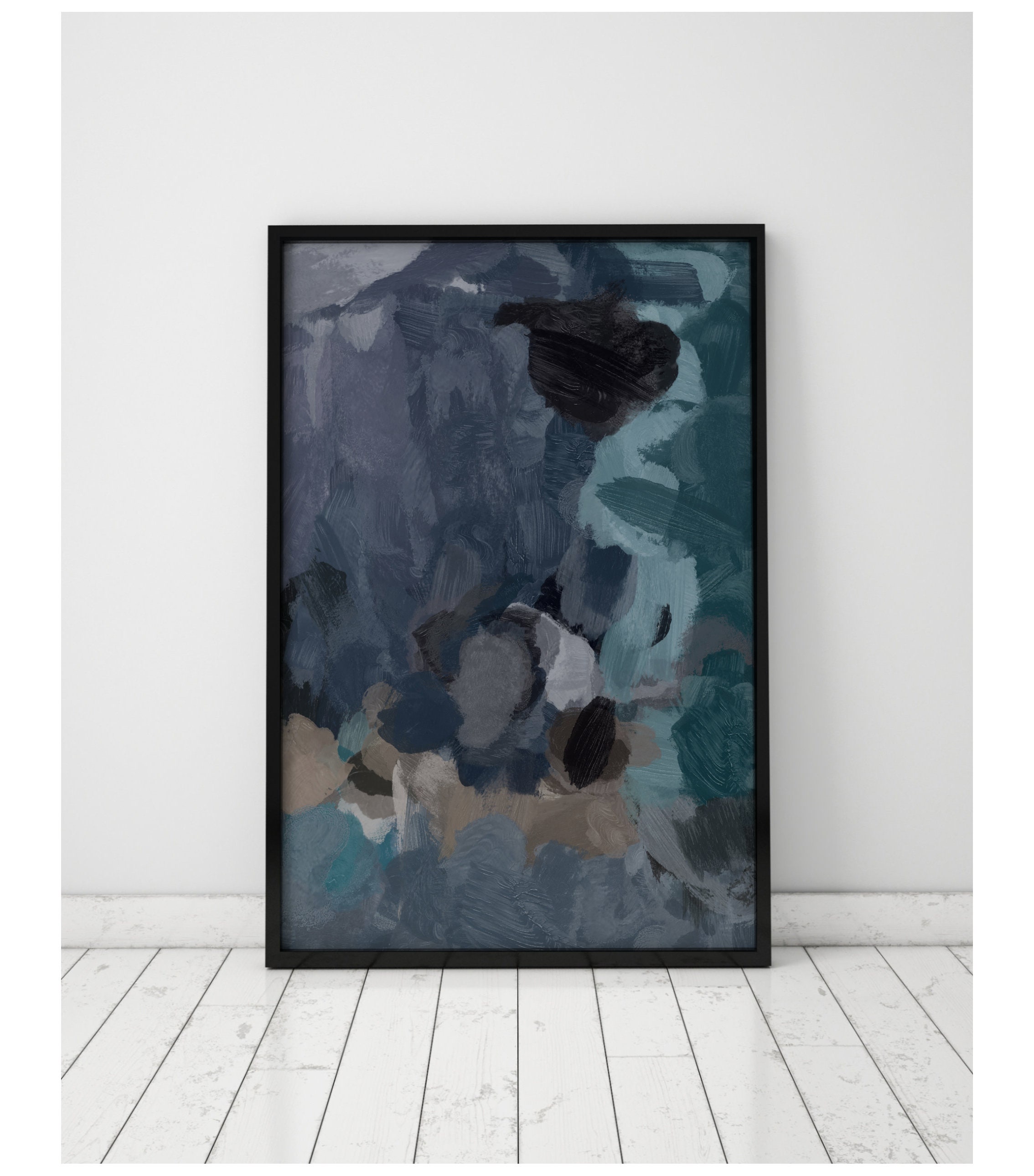 Modern Wall Art Navy Blue Teal Grey Black Wall Art Set of 2 - Etsy