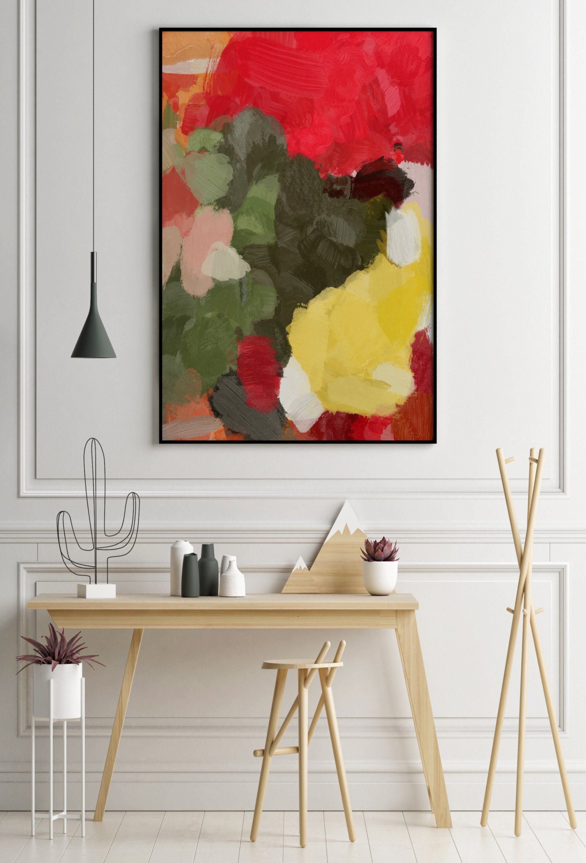 Large Wall Art, Red Yellow Green Wall Art Abstract Painting, Abstract