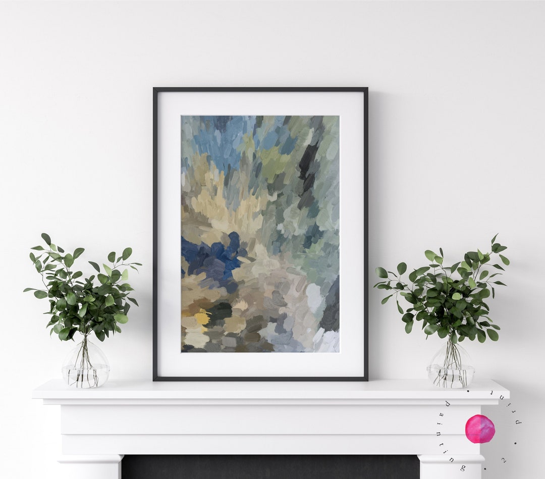 Blue and Green Art, Navy Blue Green Print, Neutral Wall Art, Modern Art