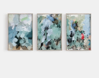 Abstract Giclée Print Set: Teal, Mint, and Blue Modern Wall Art