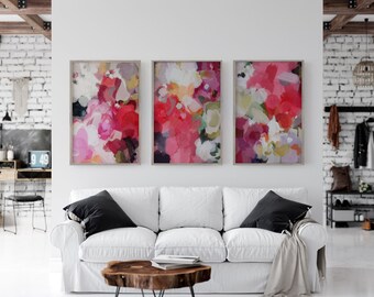 Red Pink Abstract Art Prints: Set of 3 Giclée Gallery Wall Art