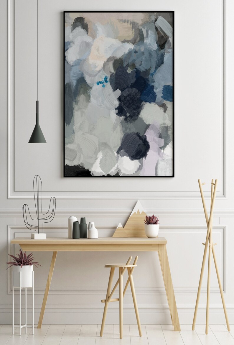 Modern Wall Art Navy Blue and Gray Abstract Art Gray Wall Etsy