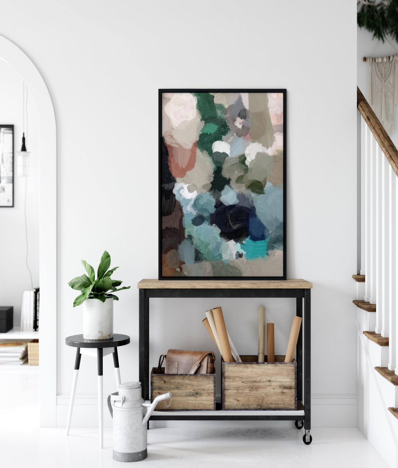 Extra Large Abstract Art, Set of 4 Wall Art, 72x48 Art, Teal Abstract