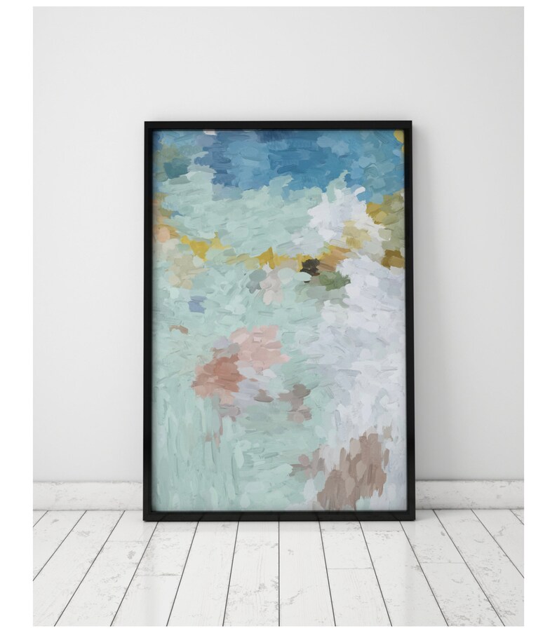 Pastel Art, Impressionist Blue Green Wall Art, Mint Green Art, Light