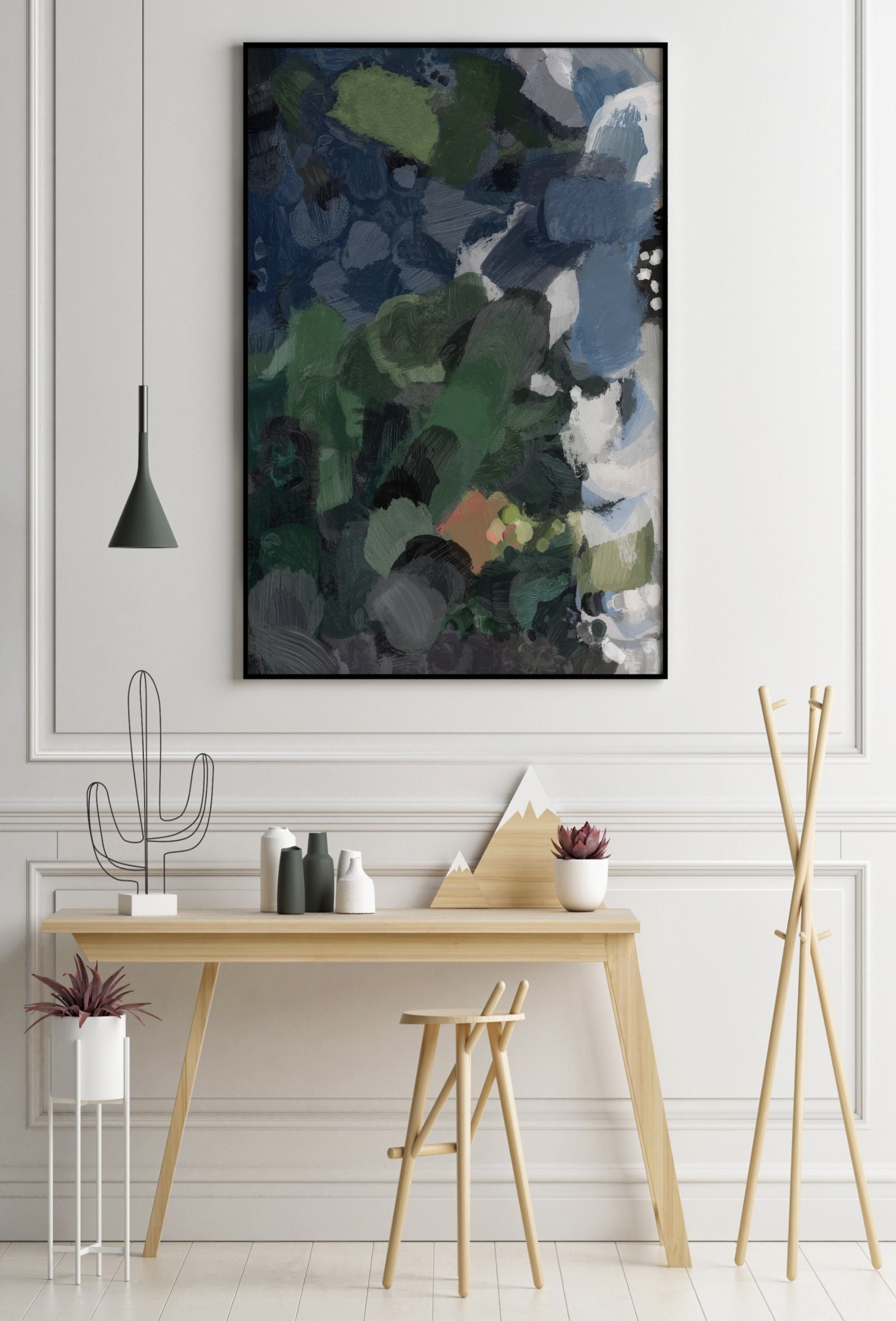 Navy Blue and Green Art Navy Blue Abstract Art Indigo Wall - Etsy