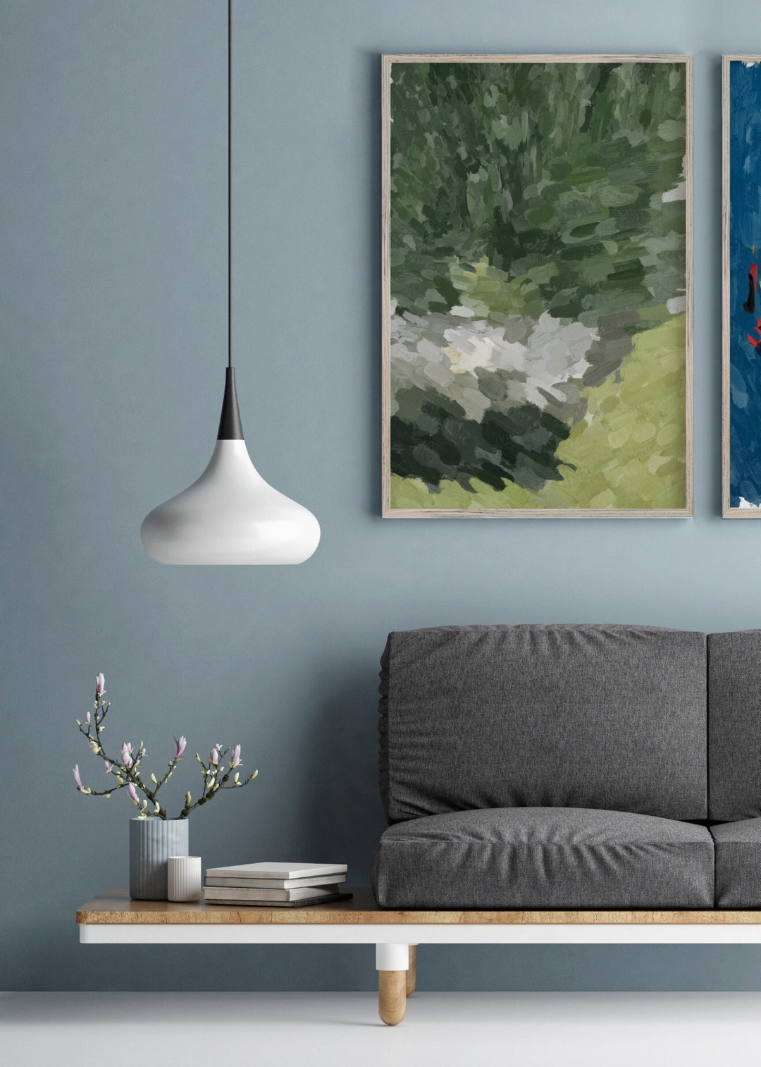 Forest Green Art, Green Abstract Painting, Large Wall Art, Sage Green