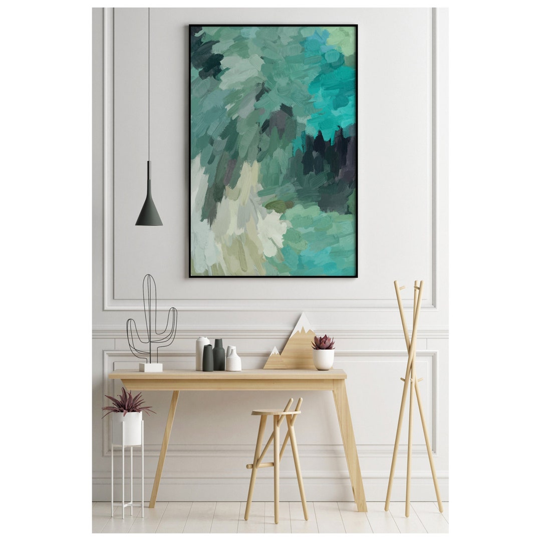 Green Living Room Art, Impressionist Green Wall Art, Sage Forest Green