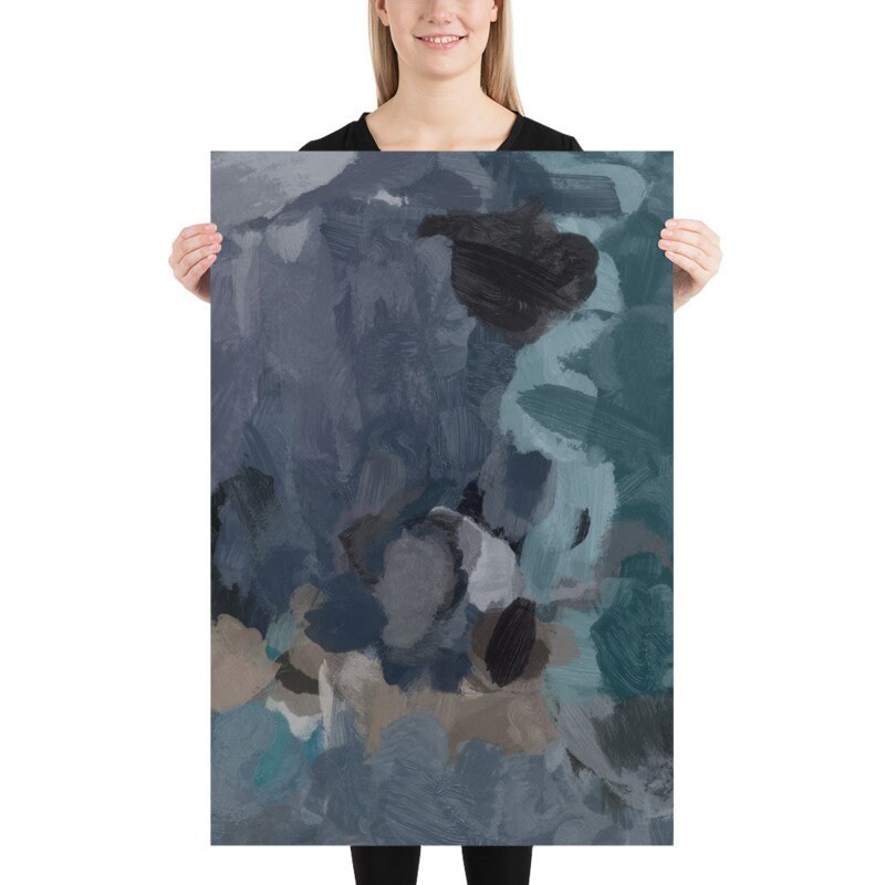 Modern Wall Art, Large Abstract Painting Navy Blue Teal Wall Art, Large