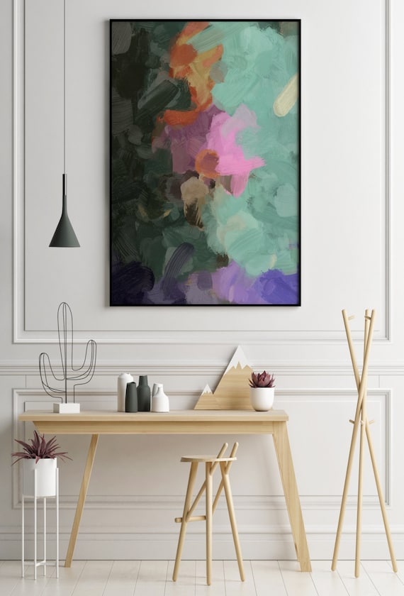 Quadro su tela astratto con albero colorato, grande decorazione artistica da parete con albero della vita, 50 x 115 cm, ideale per soggiorno, cucina e decorazione domestica, cornice nera