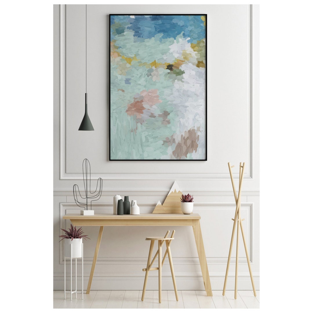 Pastel Art, Impressionist Blue Green Wall Art, Mint Green Art, Light
