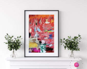 Vibrant Red: Large Abstract Painting Giclée Print for Bold Living Room Decor