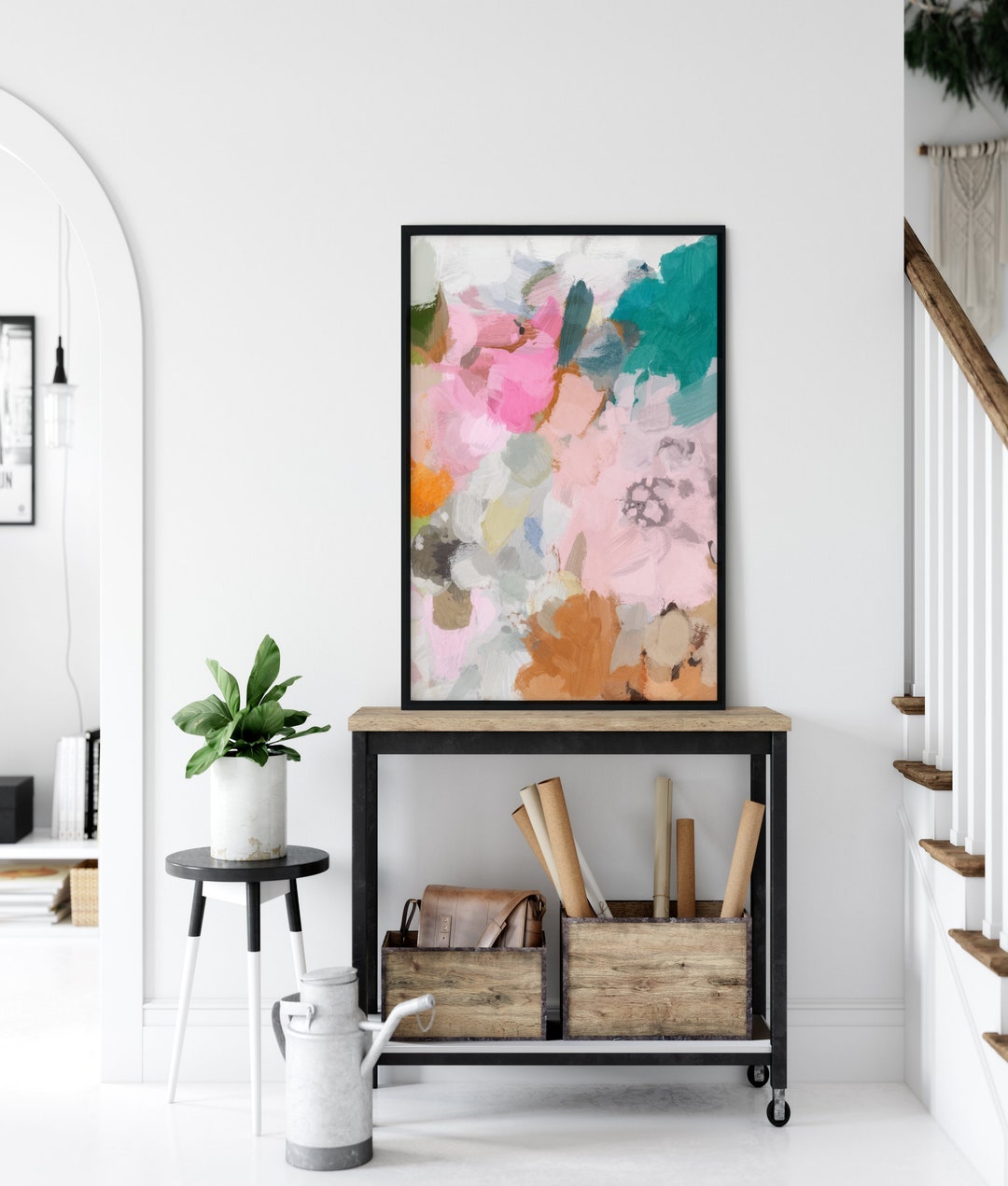 Large Wall Art, Pink Green Wall Art Abstract Art, Abstract Painting 24