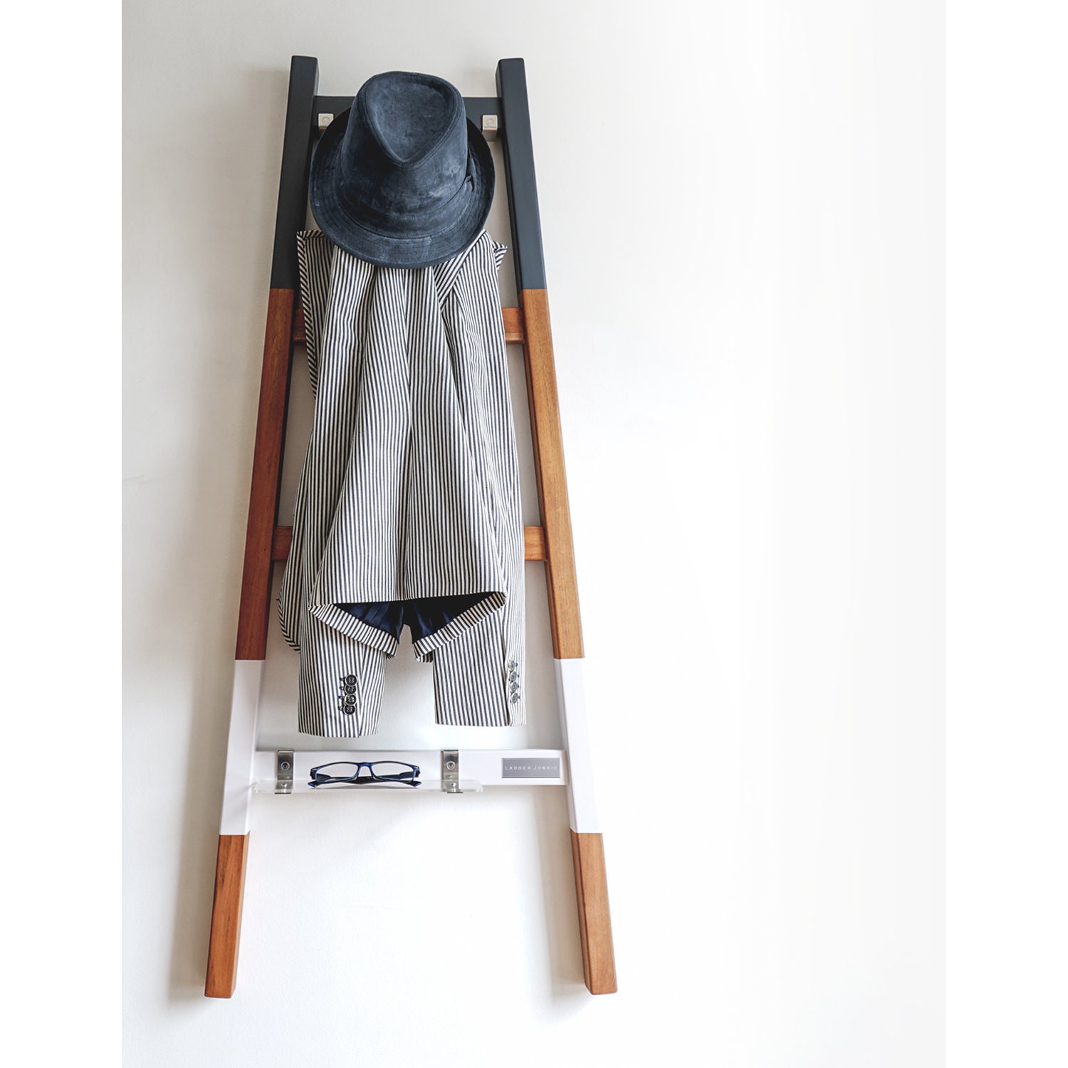 Handpainted Decorative Wooden Ladder, Mahogany, Ladder Shelves, Blanket