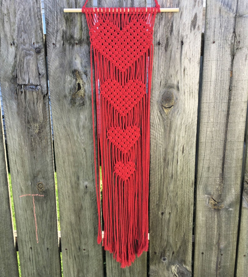 Hearts Macrame Wall Hanging Heart Wall Tapestry Geometric Etsy