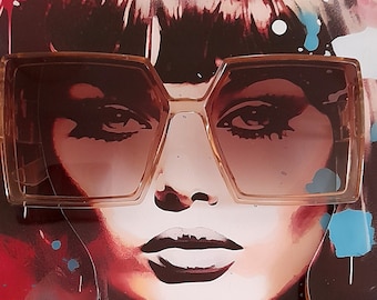 Brown light frame 70s square  sunglasses jackie o 70s retro gradient tint oversized pop ibiza oval frame charlies angels glamour shades