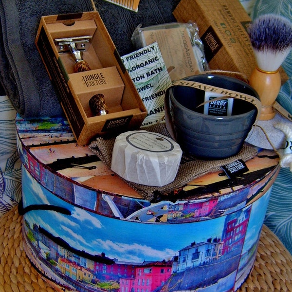 large eco cromer recycled mens gift box vegan organic grey towel  luxury palm oil free soap shaving gents grooming kit brush bowl blades