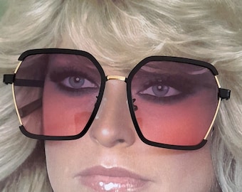 Óculos de sol estilo clássico, preto, rosa, gradiente, anos 80, estilo retrô, chique, elegante, lentes coloridas, formato lisonjeiro, armação de metal Charlies Angels