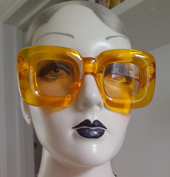 Yellow Glow Kitsch 70s Fashion Sunglasses 50s Americano Pop 80s