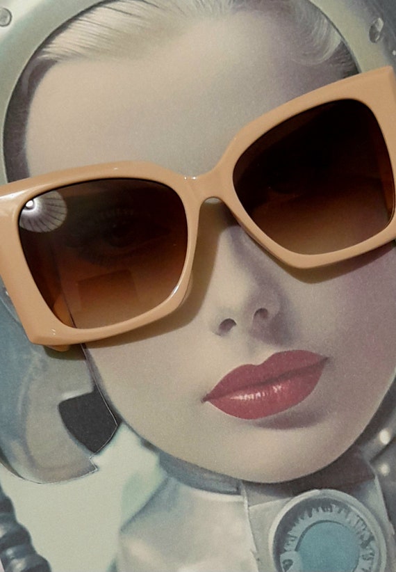 Super retro 50s 60s beige frame stylish tinted su… - image 7