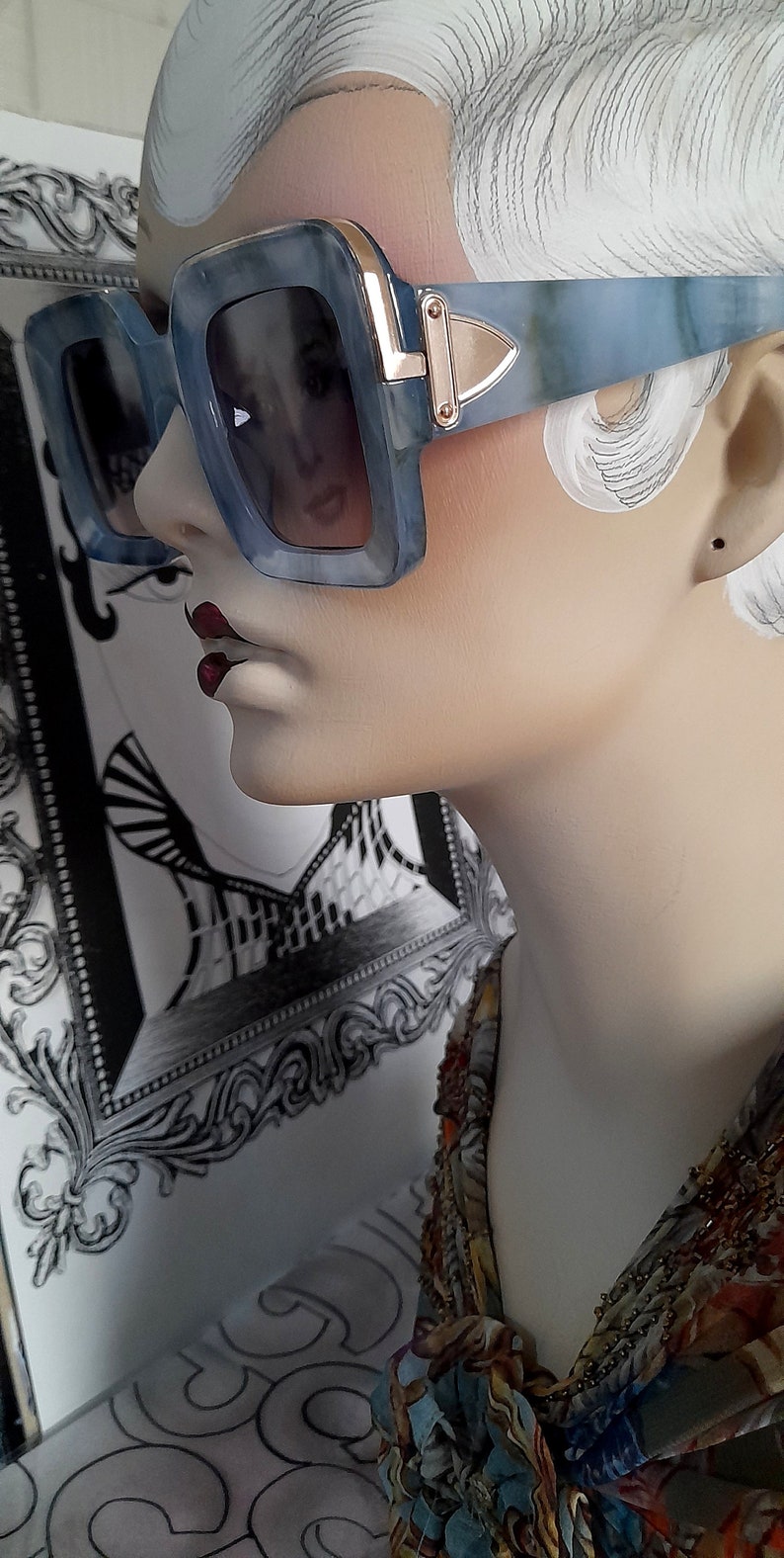Blue Marble Wow Perspex.60s Pastel Sunglasses Wide Mirror Tinted Lenses ...