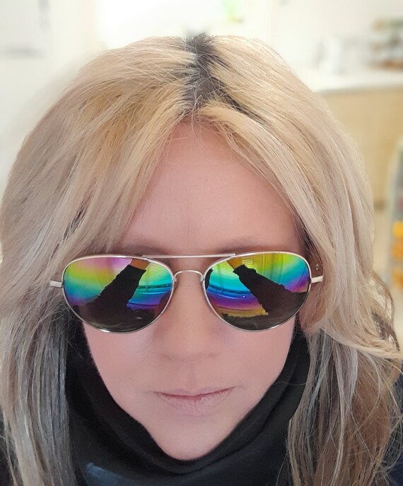 Rainbow aviator  mirror frame sunglasses retro la… - image 4