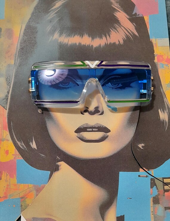 Blue rectangle  gradient  oversized sunglasses wi… - image 4