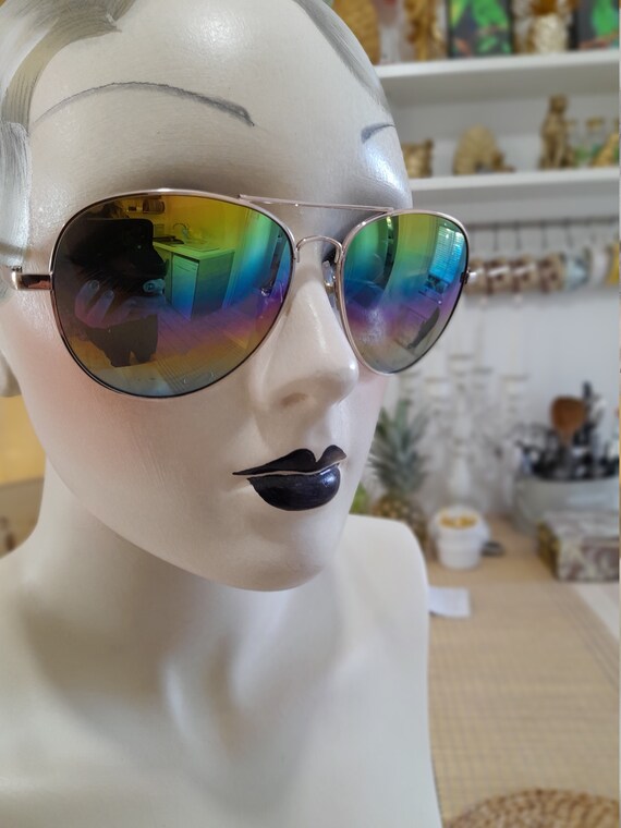 Rainbow aviator  mirror frame sunglasses retro la… - image 10