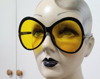 True vintage 1990’s Black Frame Glasses with Yellow Tinted Lenses Retro True Vintage Small Dapper 1990 main image 3