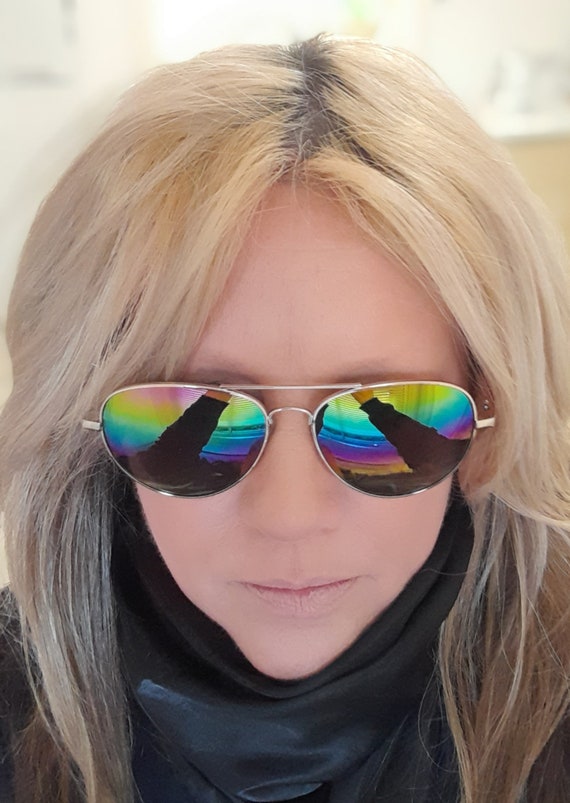 Rainbow aviator  mirror frame sunglasses retro la… - image 3