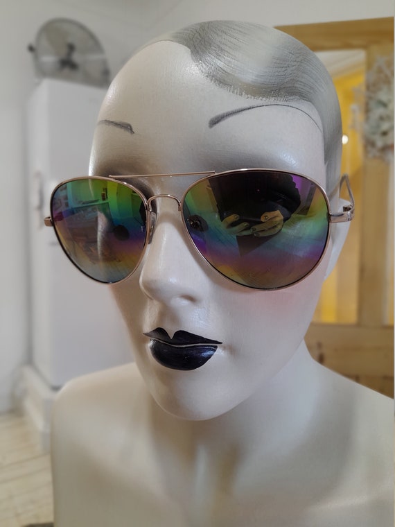 Rainbow aviator  mirror frame sunglasses retro la… - image 6