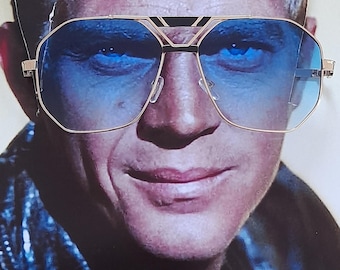 Metal light frame 70s blue tint sunglasses jackie o 70s retro gradient oversized aviators shape  cool vintage elvis style beach  ibiza