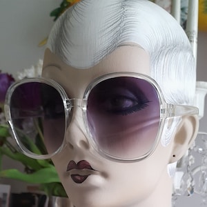 Clear frame 70s mauve  tint sunglasses jackie o 70s retro gradient dark  tint oversized pop ibiza oval frame charlies angels glamour shades