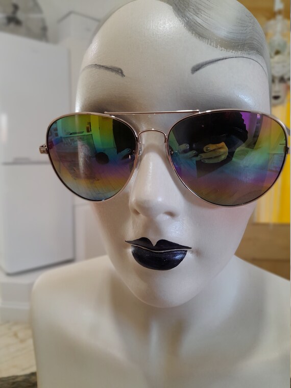 Rainbow aviator  mirror frame sunglasses retro la… - image 5