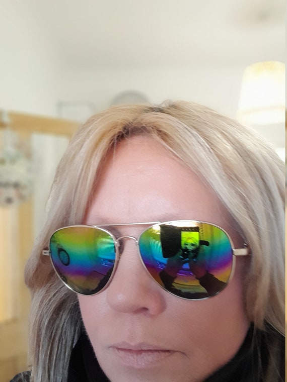 Rainbow aviator  mirror frame sunglasses retro la… - image 2