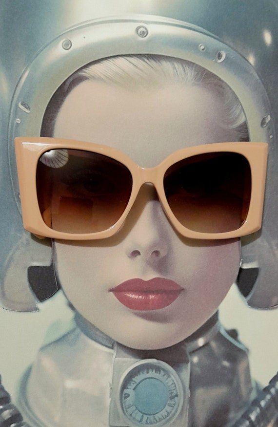 Super retro 50s 60s beige frame stylish tinted su… - image 1